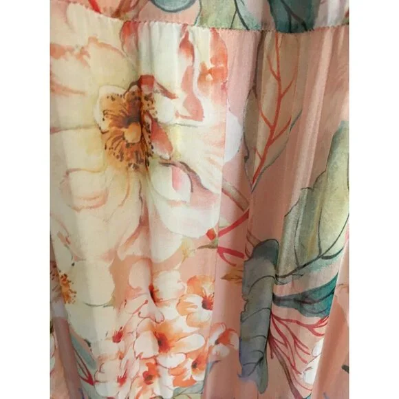 Elena Baldi Maxi Dress Blush Silk Blend Summer Floral Brunch Braided Straps XL - Picture 6 of 13